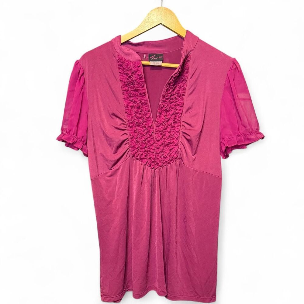 Torrid Blouse Ruffle Smocked Front Magenta Pink Size 2